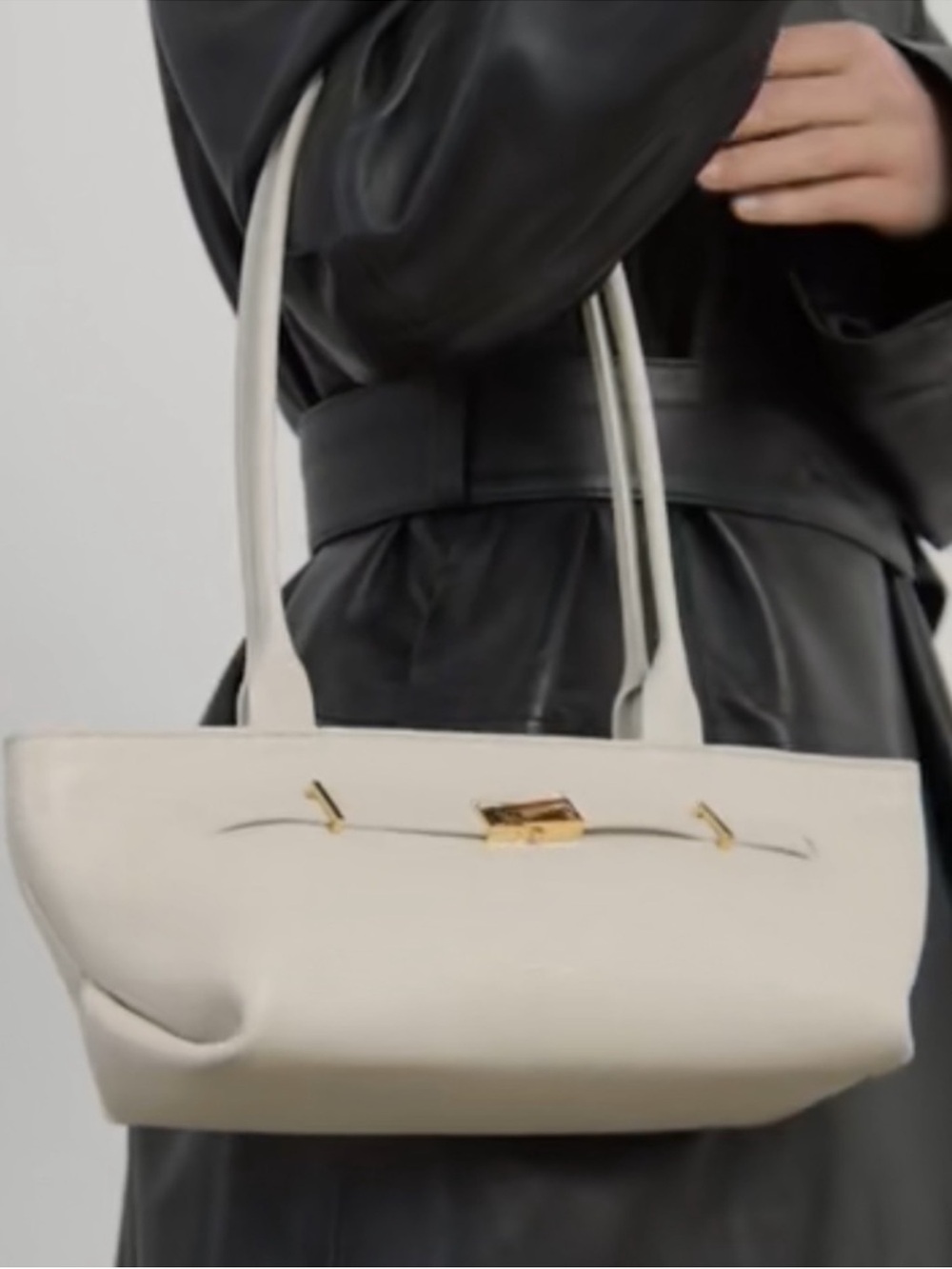 DeMellier London The New York Shoulder Bag Chalk White Grained Leather Gold NWT - Picture 9 of 15